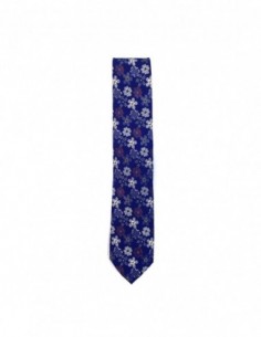 CORBATA AZULONA FLORES-SILUETAS ROJAS