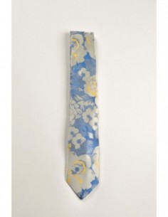 CORBATA CELESTE FLORES GRANDES BLANCA