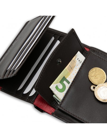 BILLETERO MARRÓN CON BROCHE Y MONEDERO BANDERA ESPAÑA